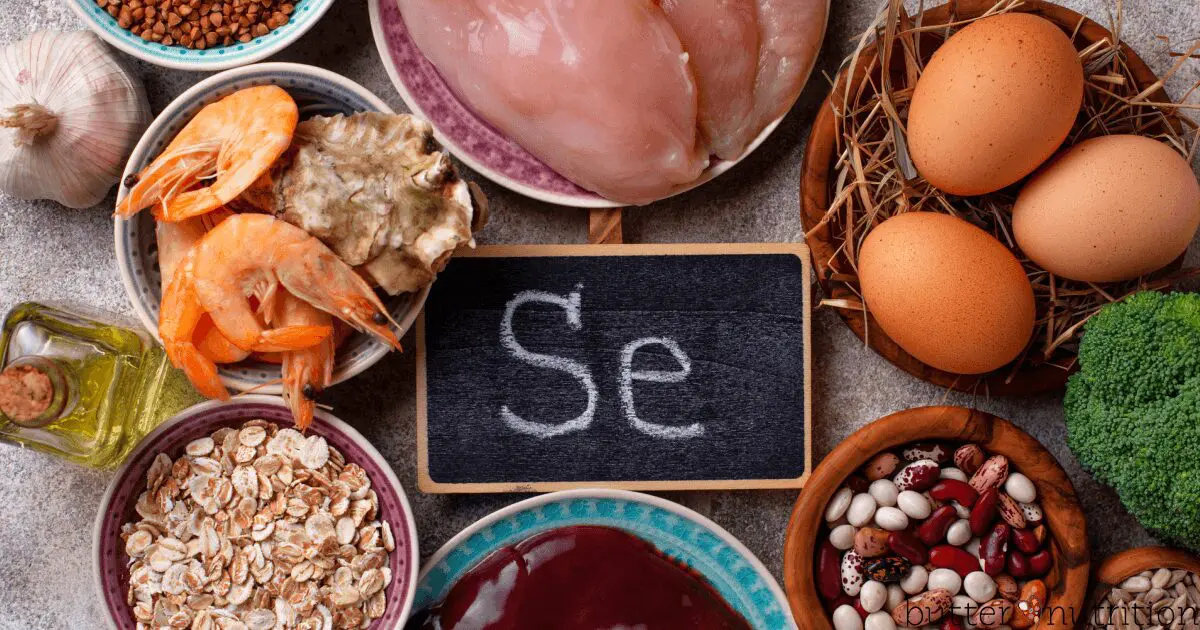 image of foods high in selenium, including beans, eggs, poultry, shrimp and oats